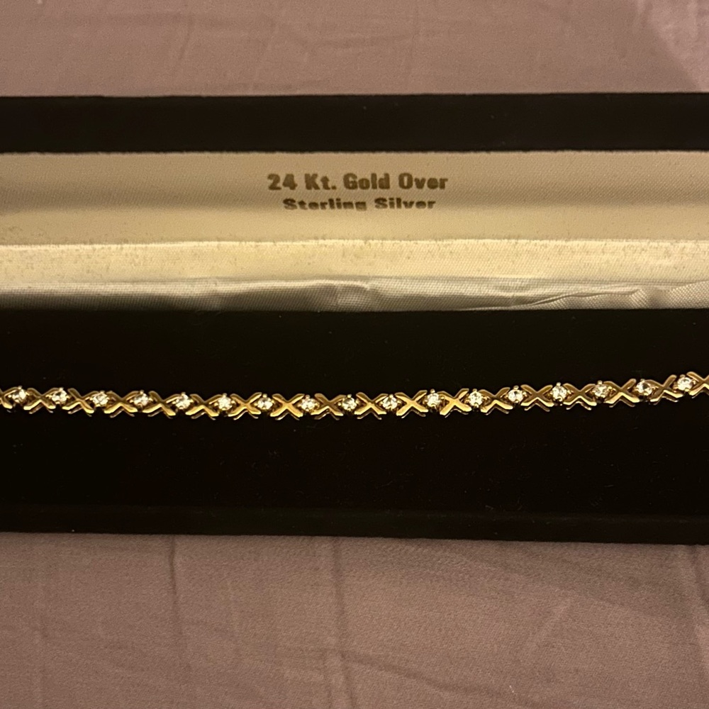 Vintage Sterling Silver & Gold Tennis Bracelet